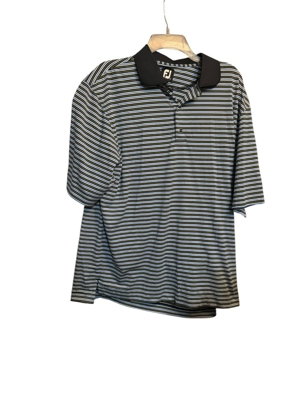 Footjoy Men’s Striped Polo Golf Shirt Large Blue Black White